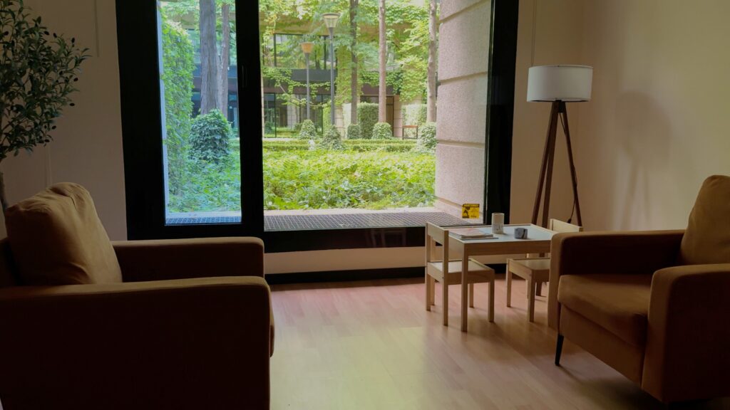 Sillones de la sala de terapia de Tierra de Crecimiento Psicología en Madrid
